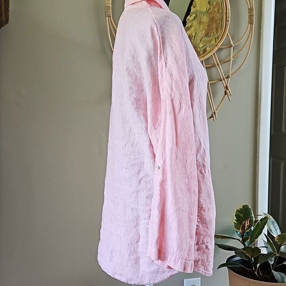 Chico's Striped Linen 3/4 Sleeve‎ Button Down with Button Up Cuffs Sz 2 - Picture 4 of 16